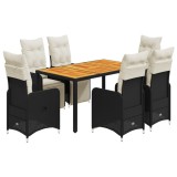 Cumpara ieftin Set bistro de gradina, 7 piese, cu perne, negru, poliratan