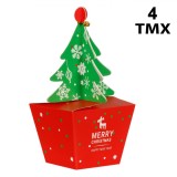 Cutii pentru Dulciuri, Craciun, Bradut Decupat cu Clopotel, Set 4 buc, 9x11.5x25cm, Multicolor