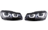 Set faruri VW GOLF VI (5K), 10.2008-, dynamic indicator; lense; cu LED daytime running light; H7+H7; manual; negru; fara becuri; TUNING; Omologare EC