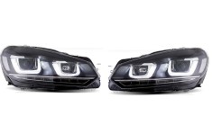 Set faruri VW Golf VI, 10.20, dynamic indicator; lense; cu LED daytime running light; H7+H7; manual; negru; fara becuri; Tuning; Omologare ECE;