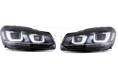 Set faruri VW GOLF VI (5K), 10.2008-, dynamic indicator; lense; cu LED daytime running light; H7+H7; manual; negru; fara becuri; TUNING; Omologare EC foto