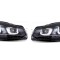 Set faruri VW GOLF VI (5K), 10.2008-, dynamic indicator; lense; cu LED daytime running light; H7+H7; manual; negru; fara becuri; TUNING; Omologare EC