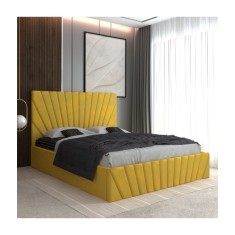 Pat Tapitat Toma Galben + Saltea Lux Ortopedica 160x200cm