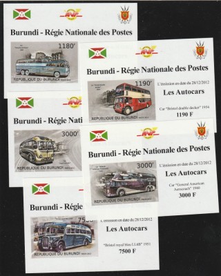 Burundi 2012 - Transport , Autocare , 5 colite nedantelate foto