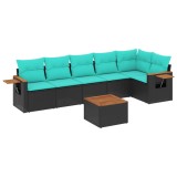 Cumpara ieftin Set canapele de gradina cu perne, 7 piese, negru, poliratan