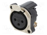 Conector XLR soclu mamă 3 pini 90&deg; cu buton THT 6A NEUTRIK