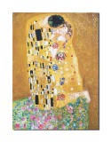 Cumpara ieftin Tablou celebru Sarutul pictat manual, The Kiss, 40x30cm ulei pe panza, reproducere Gustav Klimt