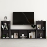 Set de dulapuri TV, 3 piese, gri extralucios, lemn prelucrat