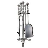 Cumpara ieftin Set accesorii semineu, suport cu 4 piese, nichel, 53 cm, Strend Pro