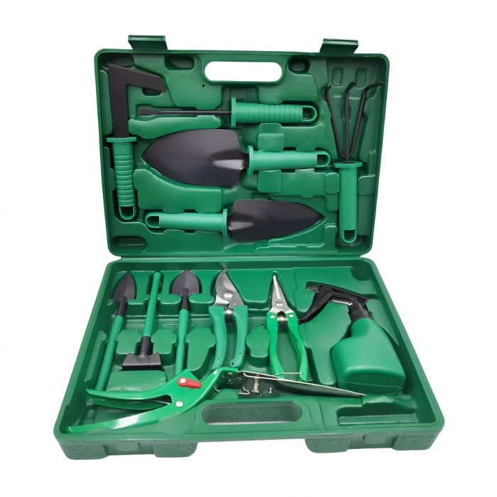 Set 12 unelte de gr&Auml;din&Auml; cu cutie, pentru plantare &Egrave;i &Atilde;ngrijire plante, pvc &amp; carton, 37x28 cm, verde &acirc; complet pentru gr&Auml;dinari