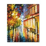 Tablou peisaj citadin pictat manual, Plimbare romantica, 60x50cm ulei pe panza