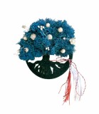 Magnet de frigider pomul vietii cu licheni si flori naturale uscate (Albastru Verde)
