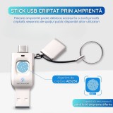 Cumpara ieftin Stick USB 64GB, USB 3.0, Criptare Amprenta, Recunoastere 360&deg;, Carcasa Metalica, Compatibil Laptop si PC, Plug &amp; Play, Argintiu