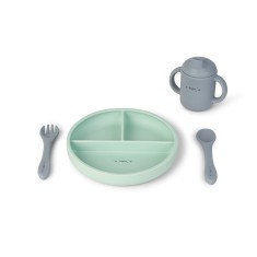 Set diversificare bebelusi, silicon alimentar premium, 4 piese , farfurie sectionata, lingurita, furculita, cana , , A, &oelig;Food Fun, Mint