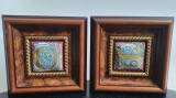 Set, pereche tablouri moderne, pictura pe piele - rama de exceptie, unicat, Abstract, Ulei, Art Deco