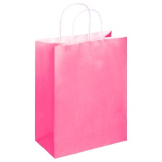 Set 100 Pungi de Hartie cu Maner, 16x8x21 cm, 90 g/m&amp;sup2;, Roz, Pungi Hartie, Pungi din Hartie cu Maner, Pungi de Hartie Colorate, Pungi Hartie Colorata, foto