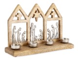 Decoratiune Nasterea Domnului lemn natur aluminiu 35x22x10h