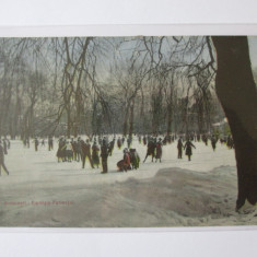 Rara! Carte postala Bucuresti:Patinaj in parcul Cismigiu,circulată 1921
