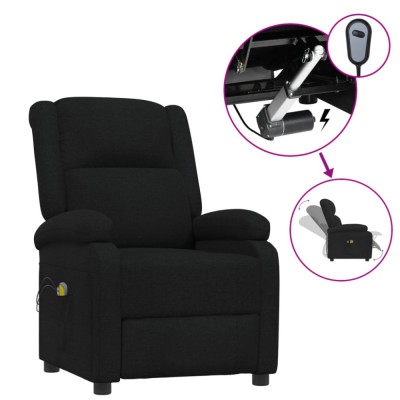 vidaXL Fotoliu de masaj rabatabil electric, negru, material textil foto
