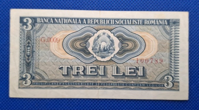 3 lei 1966 G.0009 100789 , stare bună
