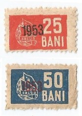 *Romania, lot 1066 cu 2 timbre fiscale diverse, 1953, MNH foto