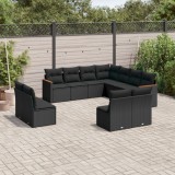 Cumpara ieftin Set canapele de grădină cu perne, 11 piese, negru, poliratan