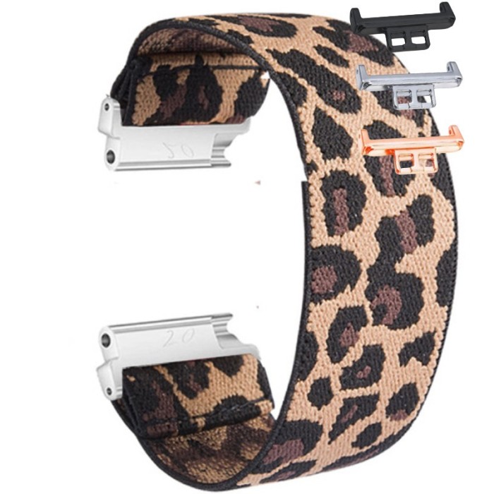 Curea textila elastica, compatibila Huawei Watch Fit 1, cu adaptor dedicat, Elastic Leopard