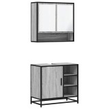 Cumpara ieftin Set mobilier de baie, 2 piese, gri sonoma, lemn prelucrat