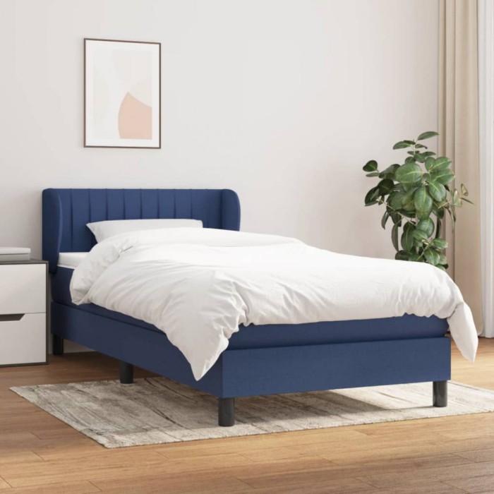 Gossi pat box spring cu saltea, albastru, 90x190 cm, textil
