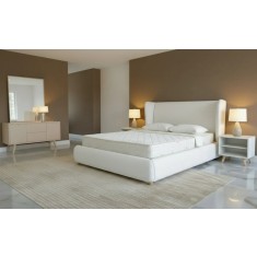 Pat Sigma 160x200 cm Tapitat Stofa Teddy Nuanta Alb Crem Somiera Inclusa