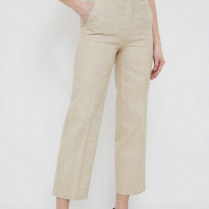 Sisley pantaloni femei, culoarea bej, drept, high waist