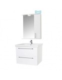 Set mobilier baie suspendat, cu lavoar ceramic, GN0541, front MDF, 60 cm, 2 sertare, glisiere soft close si oglinda cu dulap GN0201, dreptunghiulara,
