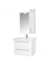 Set mobilier baie suspendat, cu lavoar ceramic, GN0541, front MDF, 60 cm, 2 sertare, glisiere soft close si oglinda cu dulap GN0201, dreptunghiulara,