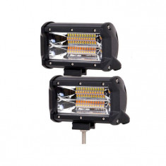 Set 2 x Proiectoare auto LED Bar 72W, stroboscop, alb/galben