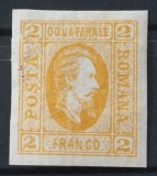Romania 1865 - Alexandru-Ioan Cuza,2 par.portocaliu pe hartie vargata