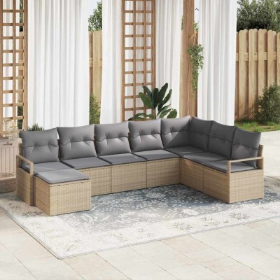 vidaXL Set de canapele pentru grădină 8 pcs Bej Rattan poli 3346500 foto