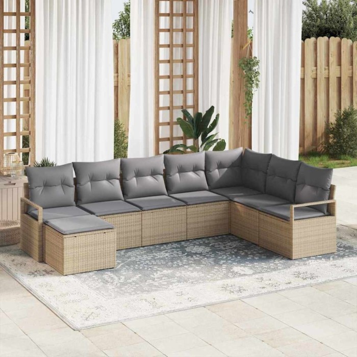 vidaXL Set de canapele pentru grădină 8 pcs Bej Rattan poli 3346500