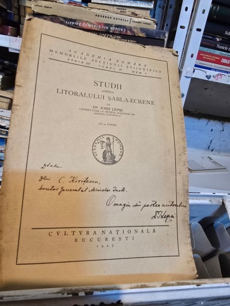 Studii supra litoralului Sabla-Ecrene - Iosif Lepsi (cu dedicatie de la autor pentru C. Kiritescu)