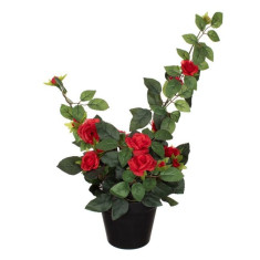 Floare trandafir decorativ in ghiveci,plastic,rosu,37 cm