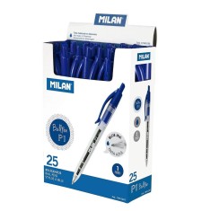 Pix MILAN, Mina Albastra, 25 Buc/Set, Grosime Varf 1 mm, Mecanism si Corp din Plastic Transparent, Pixuri Milan, Pix Albastru, Pix cu Pasta Albastra, foto