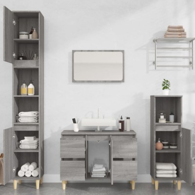 Gossi set mobilier de baie, 3 piese, gri sonoma, lemn prelucrat foto