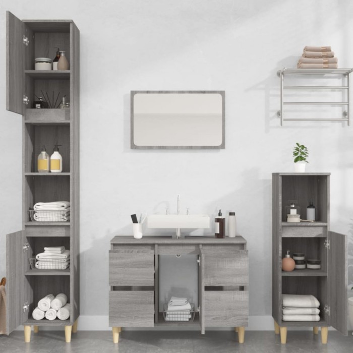 Gossi set mobilier de baie, 3 piese, gri sonoma, lemn prelucrat