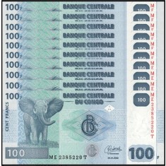 Congo Democratic 2022 - 100 francs, necirculata (10 bucati)