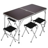 Set masa camping pliabila blat MDF cu 4 scaune, 120x60x60/70cm, Maro Negru Household NewTrend