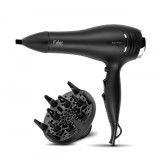 Uscător de păr Fakir Black Pearl 2200W, Motor DC, 2 viteze, 3 trepte de temperatura, Ionizare, 2 accesorii: difuzor, concentrator, Negru