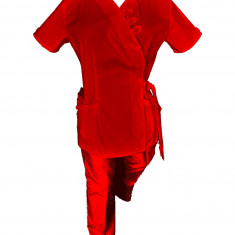 Costum Medical Pe Stil, Tip Kimono Rosu cu Elastan, Model Daria - 2XL, 2XL