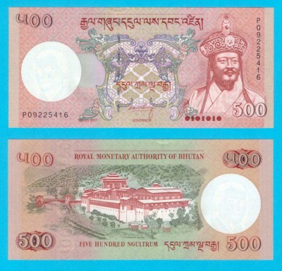Bhutan (p#33) 500 Ngultrum 2011 UNC &amp;#039;Coroană Corb&amp;#039; serie: P09225416 foto