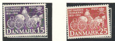 Danemarca 1951 Mi 326/27 MNH - 100 de ani de timbre foto