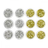 Set 12 paiete decorative pentru unghii, aurii si argintii