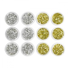 Set 12 paiete decorative pentru unghii, aurii si argintii
